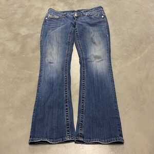 VIGOSS Womens Jeans Size 7 8 Bootcut Embellished Pockets Blue Denim Length 31
